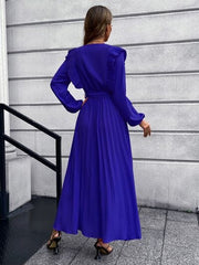 Pleated Surplice Tie Waist Maxi Dress - Trendsi