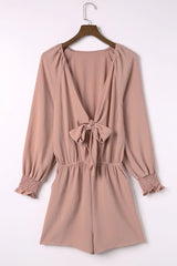Tied Flounce Sleeve Plunge Romper - Trendsi - Flyclothing LLC