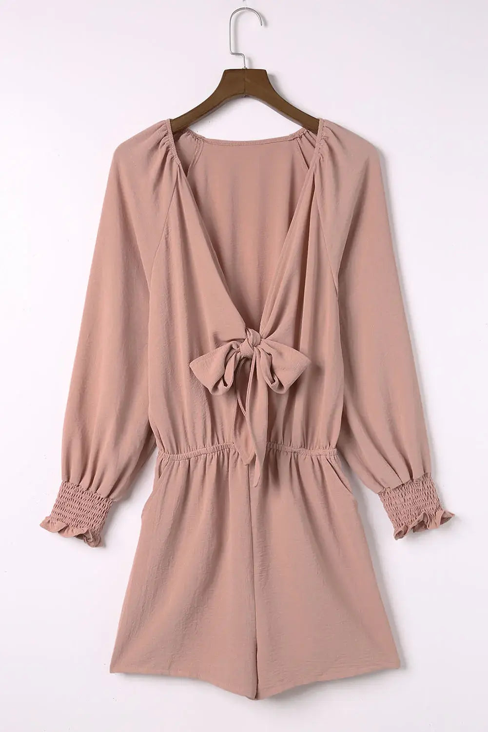 Tied Flounce Sleeve Plunge Romper - Trendsi - Flyclothing LLC
