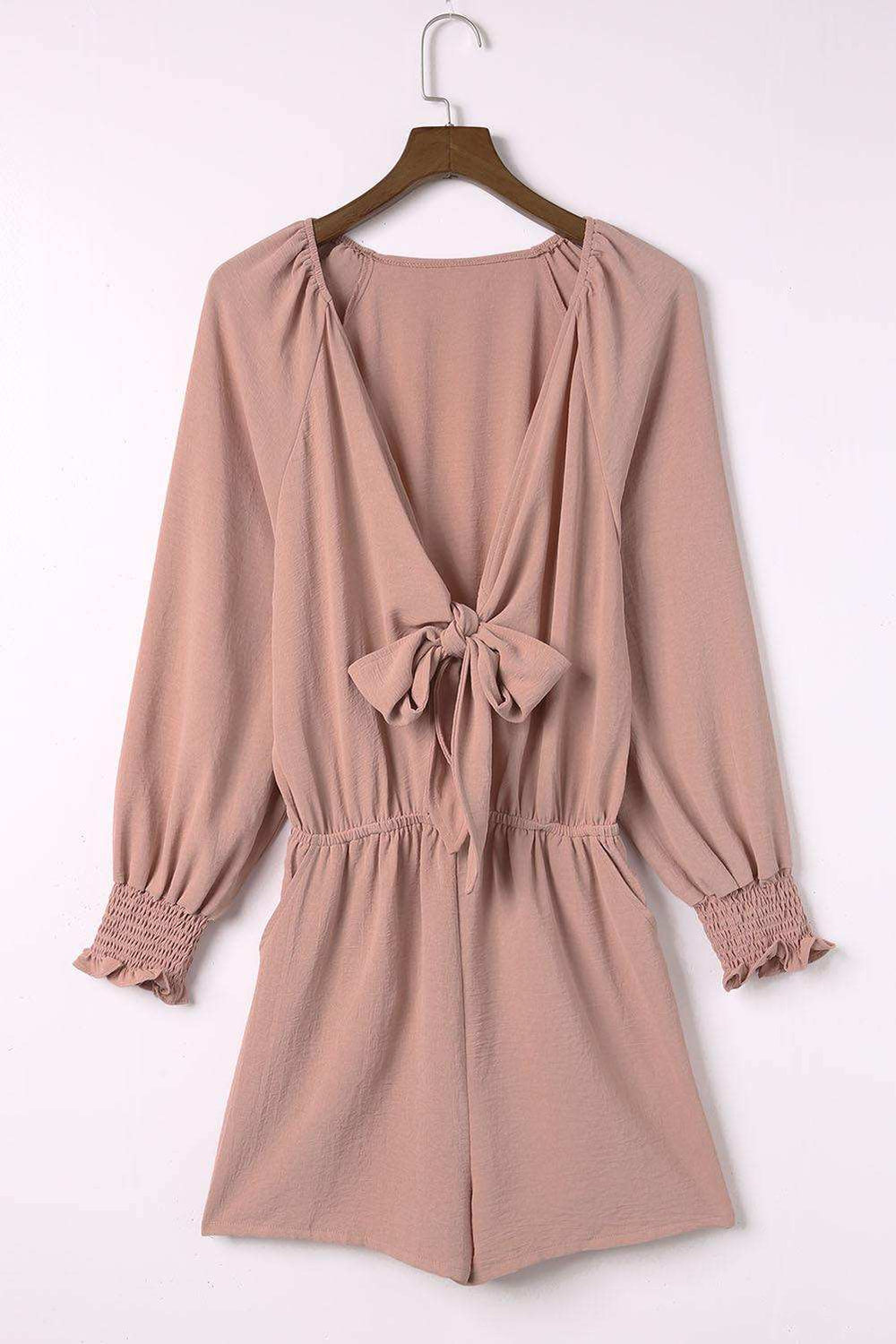 Tied Flounce Sleeve Plunge Romper - Trendsi - Flyclothing LLC