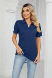 Curved Hem Johnny Collar Polo Shirt - Trendsi - Flyclothing LLC