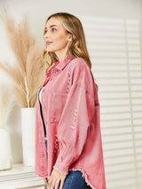 Distressed Raw Hem Denim Jacket - Trendsi - Flyclothing LLC