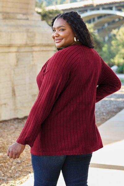 Basic Bae Full Size Ribbed Round Neck Long Sleeve Knit Top - Trendsi - Flyclothing LLC