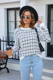 Plaid Round Neck Long Sleeve Pullover Sweater - Trendsi