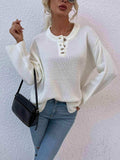Quarter-Button Slit Sweater - Trendsi - Flyclothing LLC