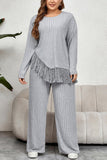 Plus Size Tassel Hem Top and Pants Set - Trendsi