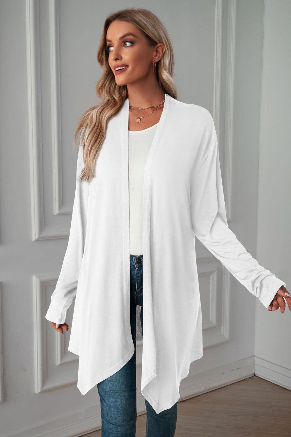 Open Front Long Sleeve Cardigan - Trendsi