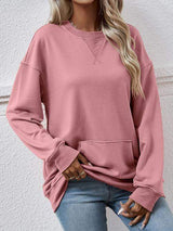 Round Neck Long Sleeve Sweatshirt - Trendsi - Flyclothing LLC