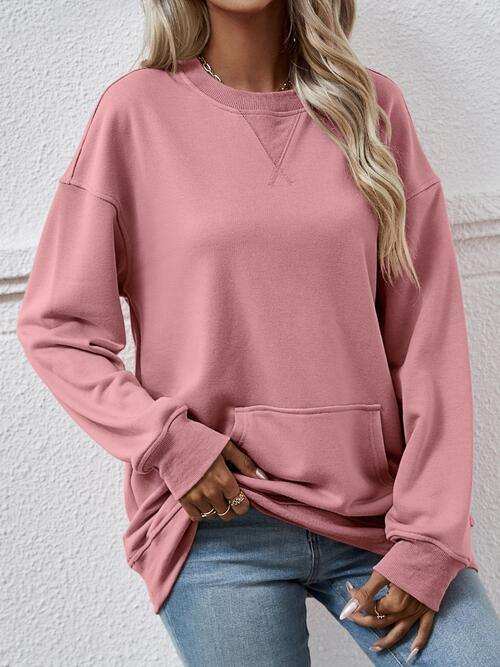 Round Neck Long Sleeve Sweatshirt - Trendsi - Flyclothing LLC