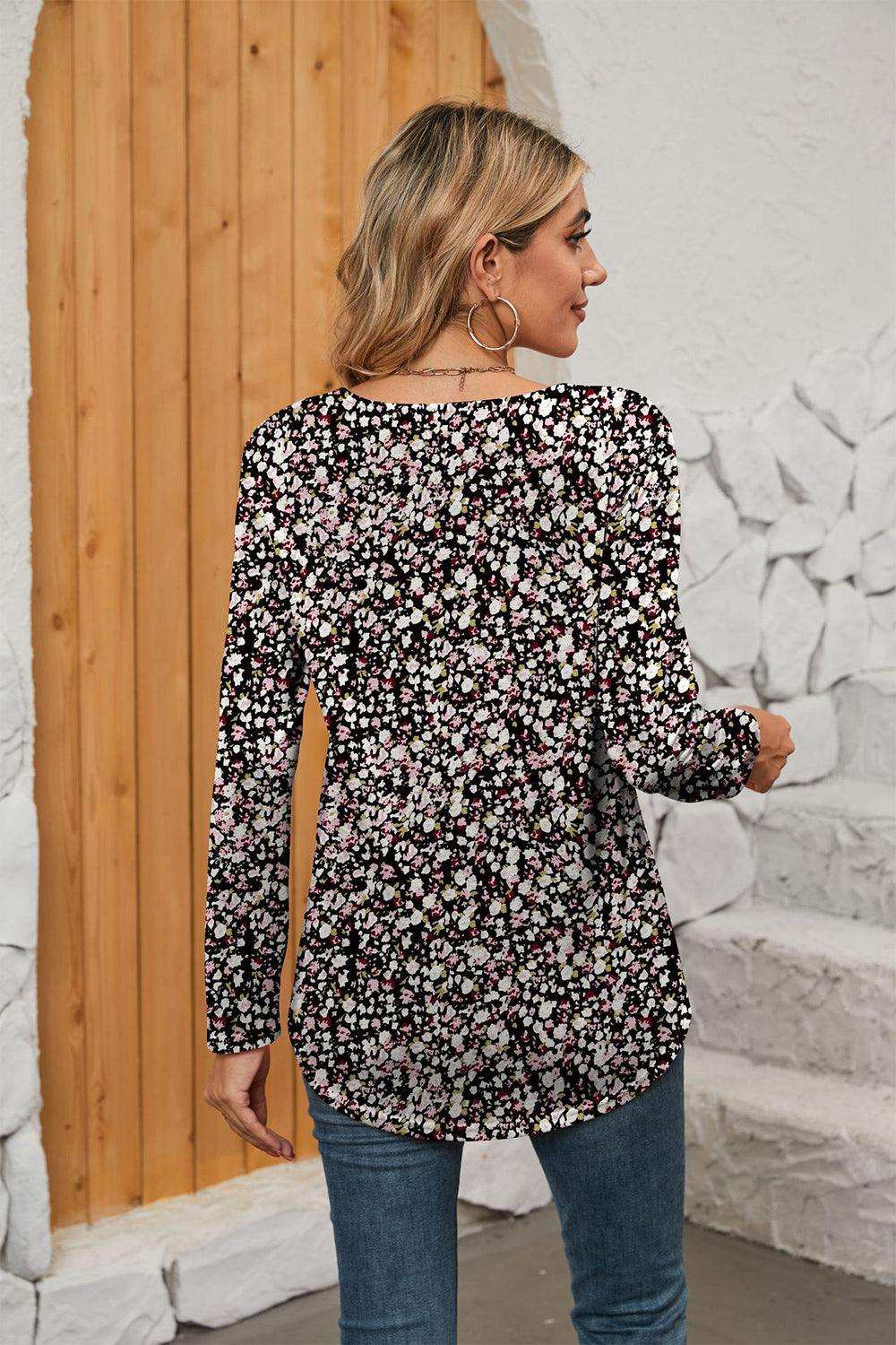 Printed Square Neck Long Sleeve Blouse - Trendsi - Flyclothing LLC