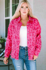 Leopard Raw Hem Jacket - Trendsi - Flyclothing LLC