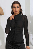 Ruched Mock Neck Long Sleeve Top - Trendsi
