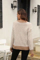 Printed Round Neck Dropped Shoulder Sweater - Trendsi - Flyclothing LLC