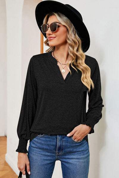 Notched Lantern Sleeve T-Shirt - Trendsi - Flyclothing LLC