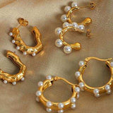 Synthetic Pearl 18K Gold-Plated Earrings - Trendsi - Flyclothing LLC