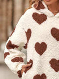 Fuzzy Heart Pocketed Dropped Shoulder Hoodie - Trendsi - Flyclothing LLC