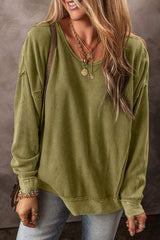 Round Neck Dropped Shoulder Sweatshirt - Trendsi - Flyclothing LLC