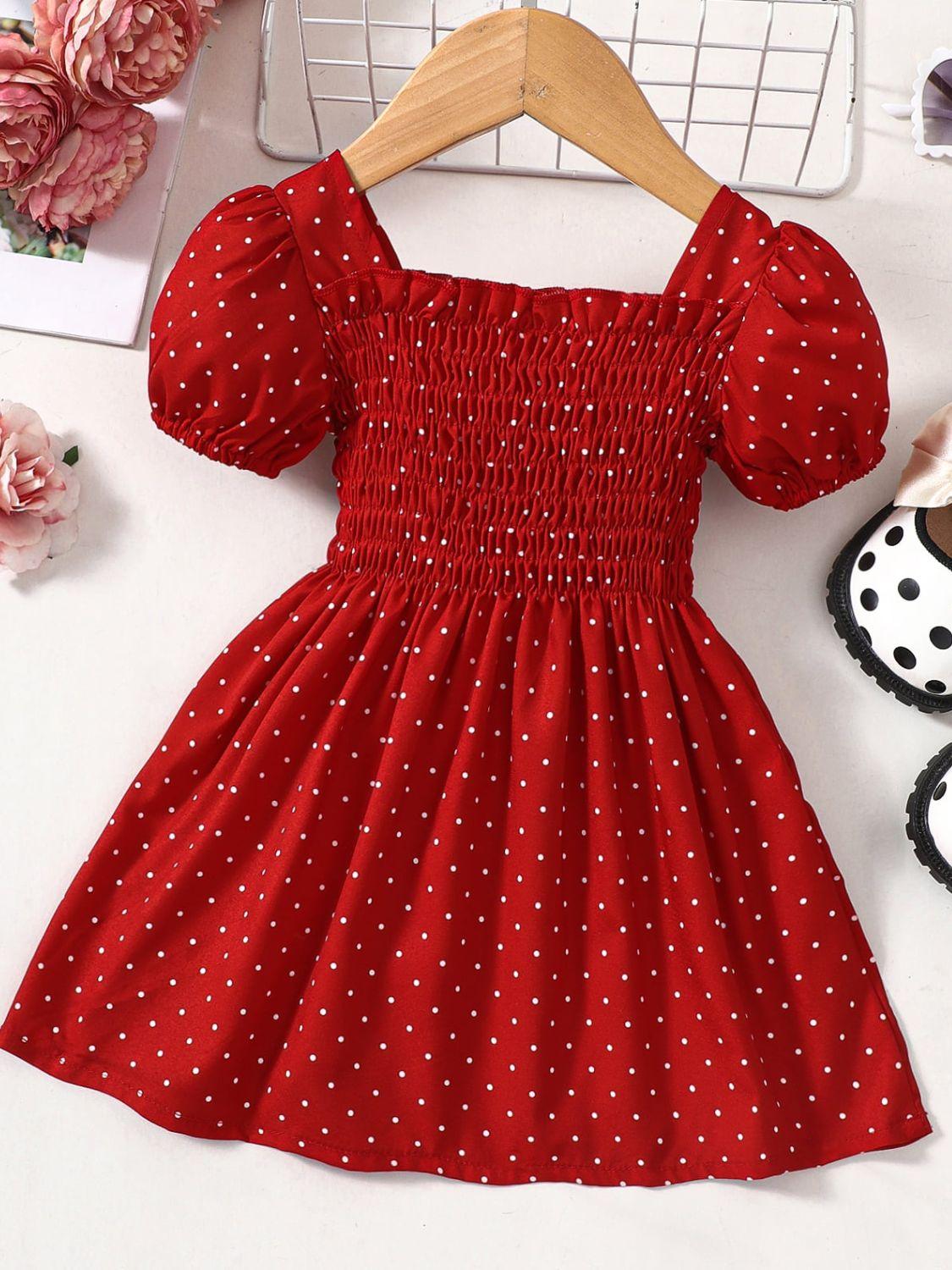 Baby Girl Printed Square Neck Smocked Dress - Flyclothing LLC