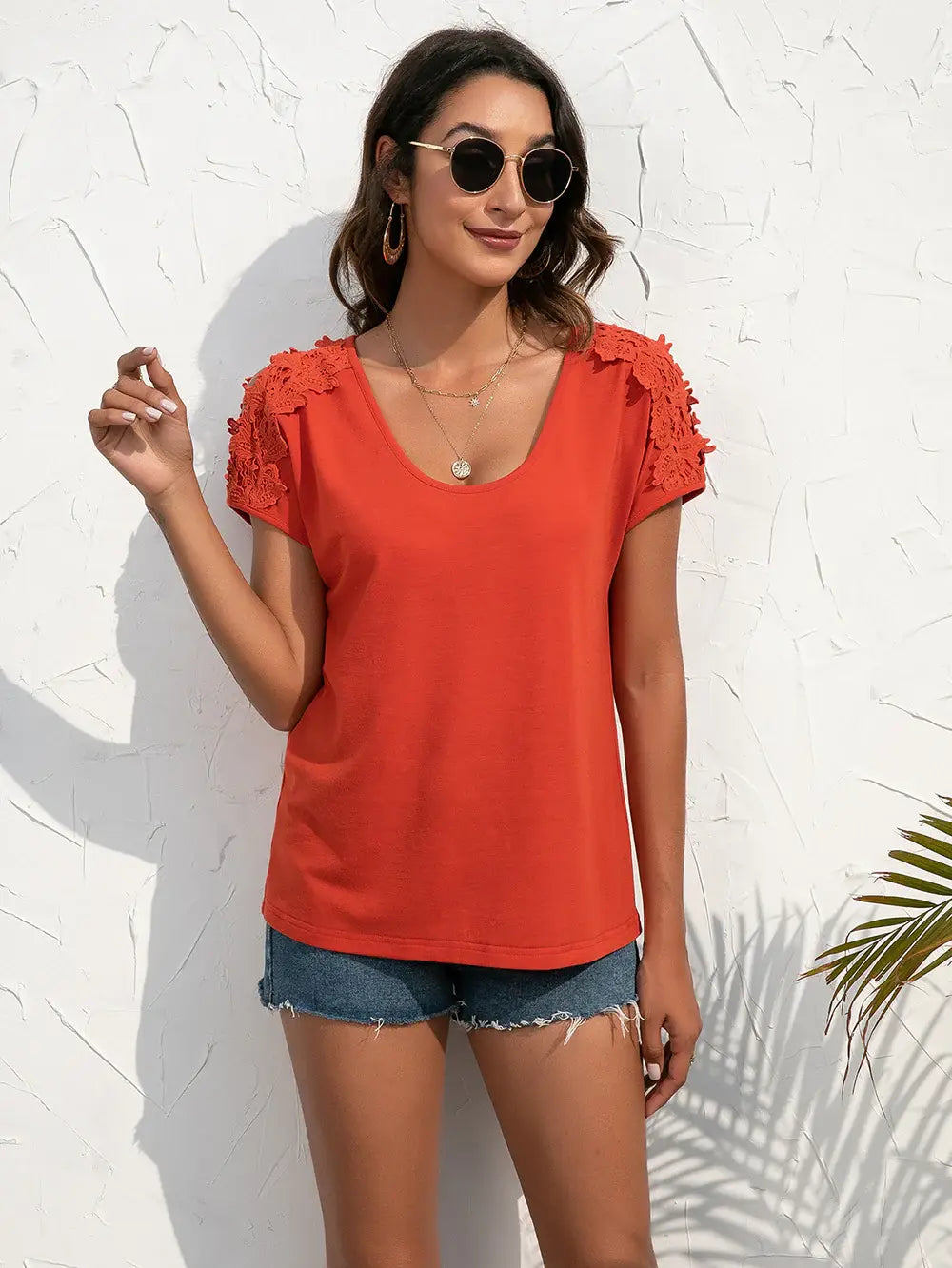 Spliced Lace Cold-Shoulder Blouse - Trendsi - Flyclothing LLC