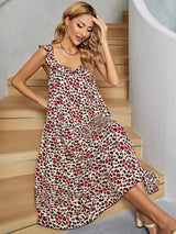 Printed Ruffled Sleeveless Midi Dress - Trendsi - Flyclothing LLC