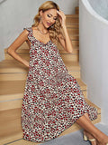 Printed Ruffled Sleeveless Midi Dress - Trendsi - Flyclothing LLC