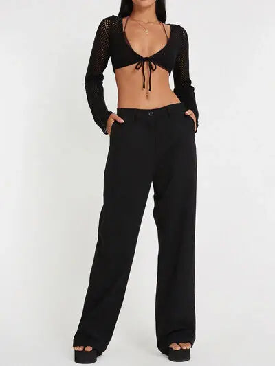 Openwork Tied Dropped Shoulder Cardigan - Trendsi - Flyclothing LLC