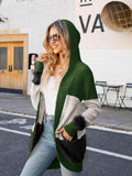Color Block Open Front Hooded Cardigan - Trendsi - Flyclothing LLC