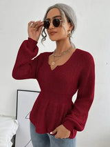 Notched Dropped Shoulder Knit Top - Trendsi - Flyclothing LLC