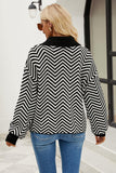 Striped Collared Neck Buttoned Pullover Sweater - Trendsi
