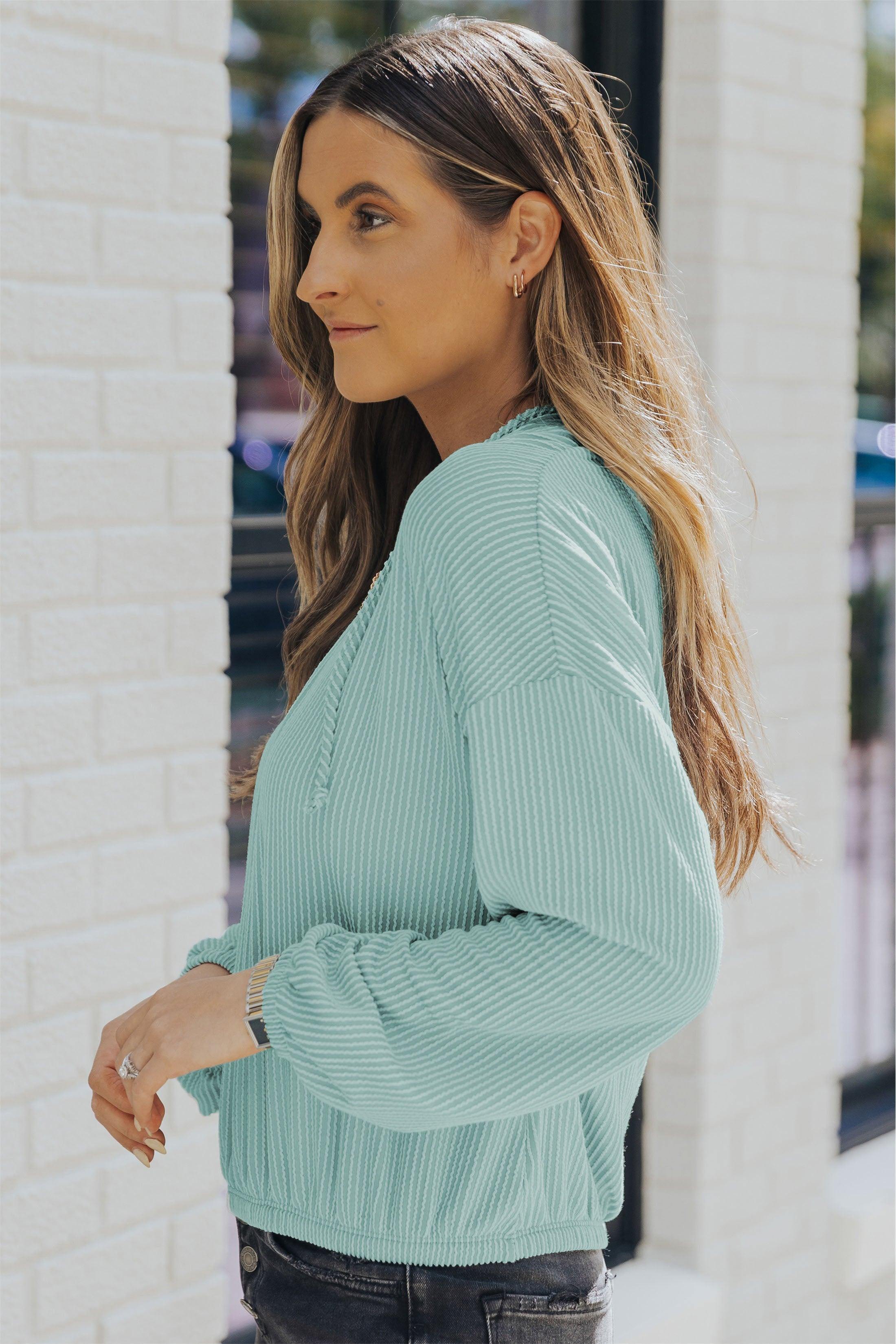 Ribbed Drop Shoulder Hoodie - Trendsi