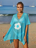 Openwork Flower V-Neck Short Sleeve Cover Up - Trendsi - Flyclothing LLC