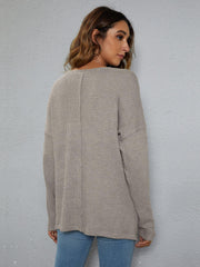 Dropped Shoulder High-Low Waffle-Knit Top - Trendsi
