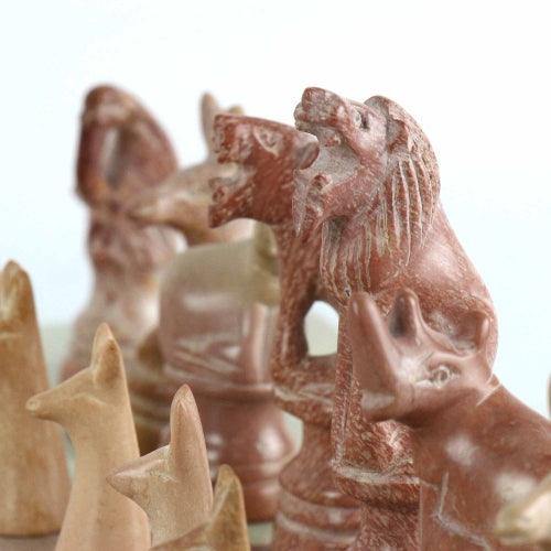 Hand Carved Soapstone Animal Chess Set - 15" Board - Smolart - Flyclothing LLC