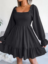 Smocked Flounce Sleeve Square Neck Dress - Trendsi - Flyclothing LLC