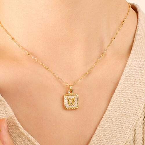 Butterfly Square Titanium Steel Pendant Necklace - Trendsi - Flyclothing LLC