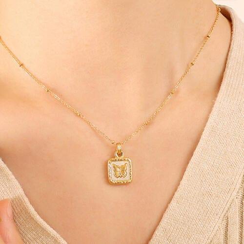 Butterfly Square Titanium Steel Pendant Necklace - Trendsi