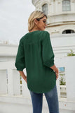 Swiss Dot Notched Neck Three-Quarter Sleeve Blouse - Trendsi - Flyclothing LLC