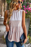 Dotted Frill Trim Sleeveless Tiered Top - Trendsi - Flyclothing LLC