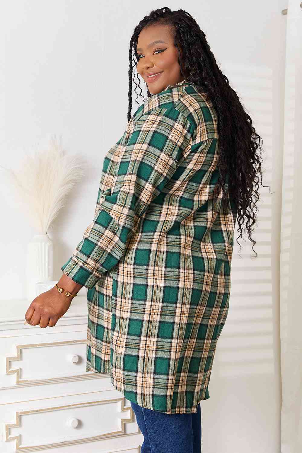 Double Take Plaid Collared Neck Long Sleeve Shirt - Trendsi - Flyclothing LLC