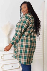 Double Take Plaid Collared Neck Long Sleeve Shirt - Trendsi - Flyclothing LLC