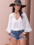 Cutout V-Neck Flounce Sleeve Blouse - Trendsi - Flyclothing LLC