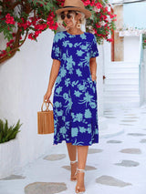 Floral Puff Sleeve Ruffle Hem Midi Dress - Trendsi - Flyclothing LLC