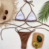 Halter Neck Crisscross Ribbed Bikini Set - Trendsi - Flyclothing LLC