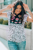 Leopard Notched Neck Short Sleeve Tee - Trendsi