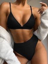 Spaghetti Strap Ribbed Bikini Set - Trendsi - Flyclothing LLC