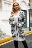 Pocketed Geometric Open Front Dropped Shoulder Cardigan - Trendsi - Flyclothing LLC