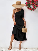 Smocked One-Shoulder Midi Dress - Trendsi - Flyclothing LLC
