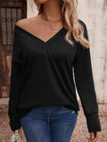 V-Neck Long Sleeve Top - Trendsi - Flyclothing LLC