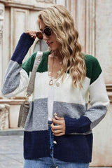 Color Block V-Neck Button Down Cardigan - Trendsi - Flyclothing LLC