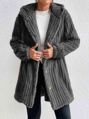 Button Down Hooded Coat - Trendsi